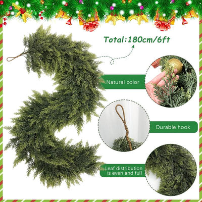 6 FT 2 Pcs Artificial Cedar Garlands – Real Touch Winter Greenery